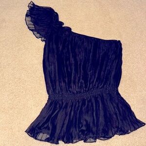 XOXO Vintage pleated ONE SHOULDER black blouse Y2K